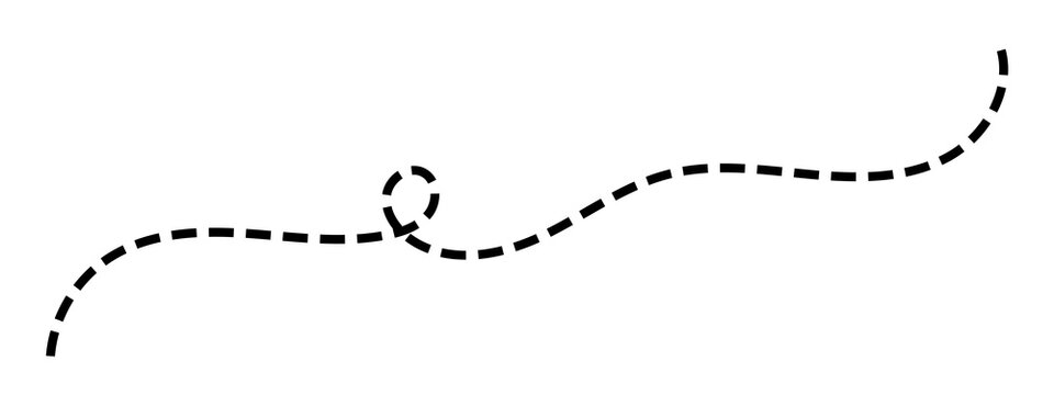 dashed curved line with loop stroke vector path graphic isolated on white background
