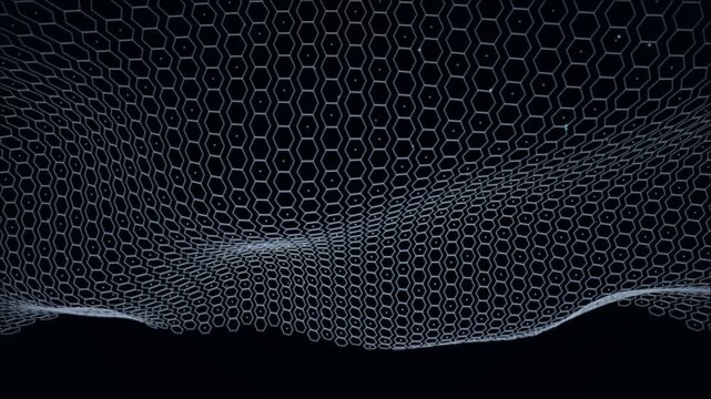 Abstract futuristic honeycomb grid waves dark background