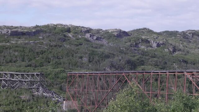 a view of dead horse gulch bridge from a train at white pass, alaska of the usa