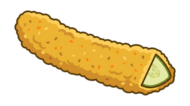 Delicious Fried Pickle Spear Appetizer with Crispy Coating and Visible Cucumber Slice, Perfect for Restaurant Menus
