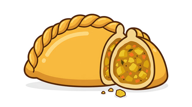 Delicious Golden Empanada Illustration with Savory Filling for Food Blogs and Menu Design