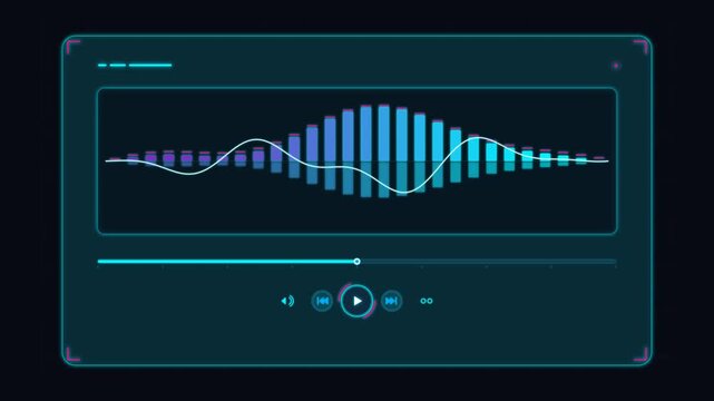 Futuristic audio player interface with sound wave equalizer