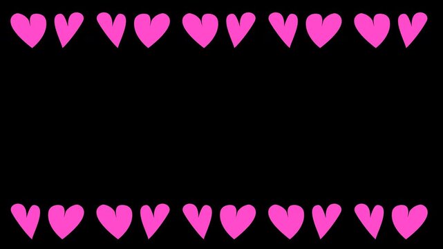 Pink hearts border frame top and bottom. cute cartoon valentine design with copy space