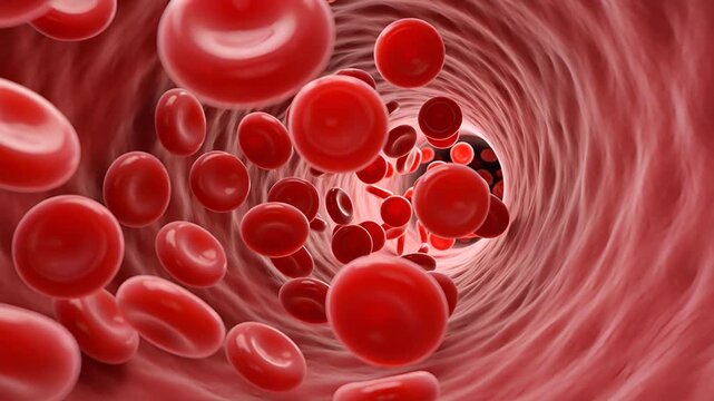 Red blood cells flowing through a blood vessel, medical animation
