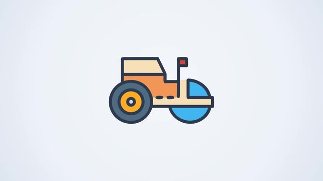 Illustration of road roller machine, construction equipment for paving