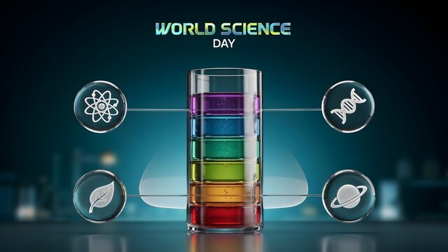 World science day concept with colorful liquid layers and scientific