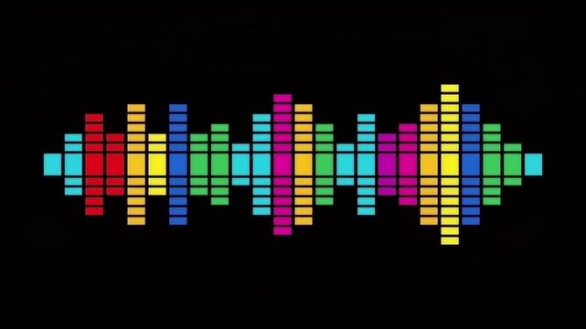 Colorful digital audio equalizer bars moving. Rainbow colored audio spectrum bars for music and sound visualization