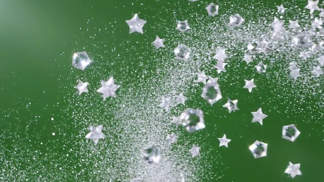 White Glitter Sparkles And Crystal Stars Flying Through Air On Green Screen, Magic Pixie Dust Particles Overlay Background 4k