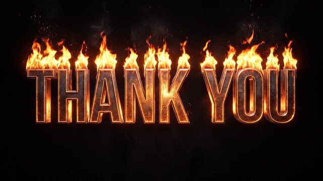 Fiery Thank You Text Animation on Black Background.