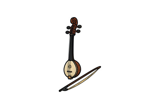057 Rebab String Instrument With Bow Isolated On White Background Hand Drawn Illustration.eps