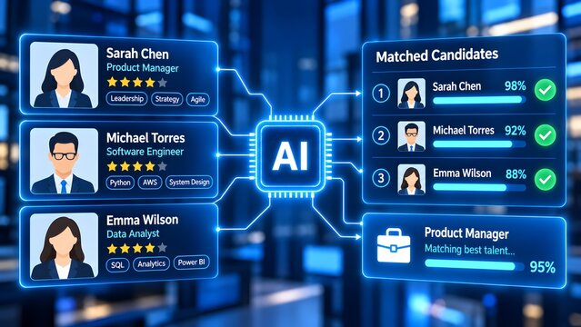 Intelligent recruitment matching platform ranking qualified candidates by skills experience and job suitability