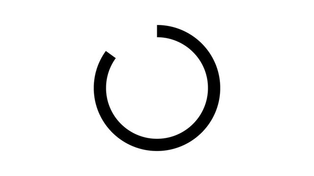 Loading circle animated digital buffering and waiting progress icon with black ring spinning clockwise in 4k on white background.