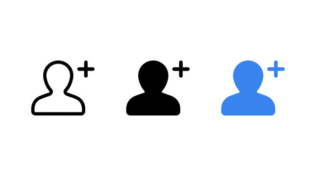 Set of add friend user icons with plus symbol for web and mobile interface use