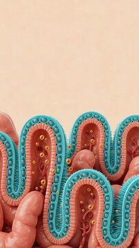 Intestinal Nutrient Absorption Through Villi 3D Scientific Visualization