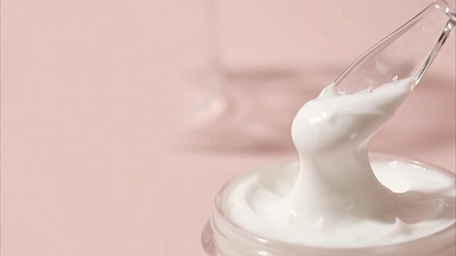 Cosmetic cream jar with spatula showing texture for skincare product advertisement