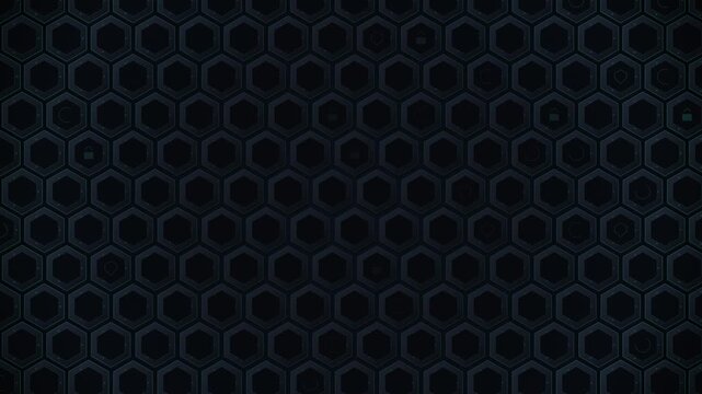 Cybersecurity interlocking hexagonal armor matrix deflecting radar threat wave background loop.