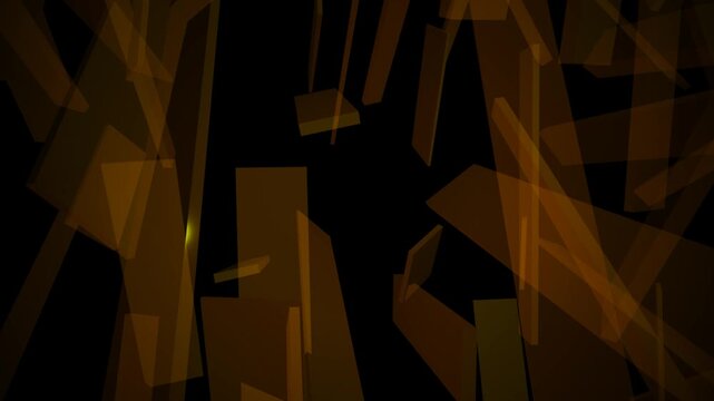 Golden transparent rectangles float in a dark void.