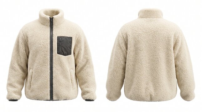 Sherpa fleece jacket showing front and back views on white background
