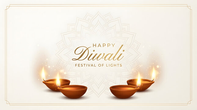 Diwali festival with oil lamps mandala and text isolated on