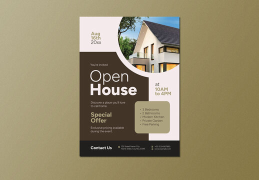 Brown and Light Beige Clean Modern Open House Flyer