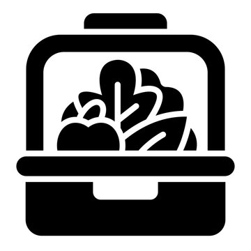 lunch box glyph icon. handled carrier with salad. picnic ready. office and school