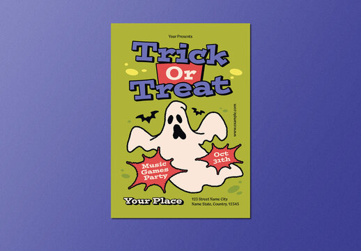 Green and Purple Retro Quirky Trick or Treat Flyer