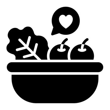 healthy salad glyph icon. cherry tomatoes with a heart. wellness choice. nutrition