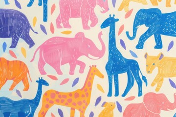 Naklejka premium Wild animals pattern art backgrounds elephant.
