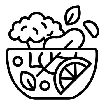 salad bowl outline icon. glass with tomato and lemon. fresh mix. kitchen and cafe