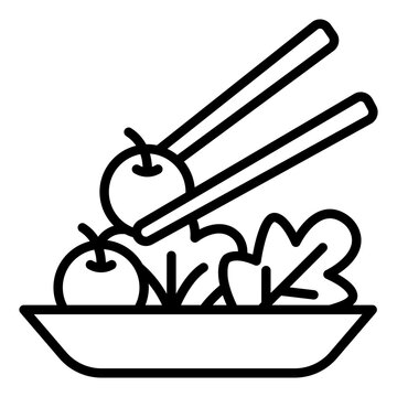 chopstick salad outline icon. tomatoes and leaves on a plate. asian lunch. restaurant