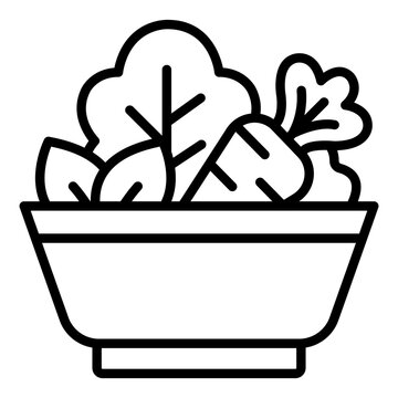 vegetable salad outline icon. lettuce and carrot in a deep bowl. clean eating. kitchen
