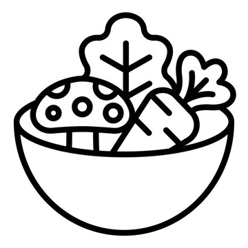 mushroom salad outline icon. lettuce and carrot in a bowl. Nutrition kitchen