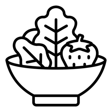 strawberry salad outline icon. sweet fruit with crisp leaves. light snack. cafe and home
