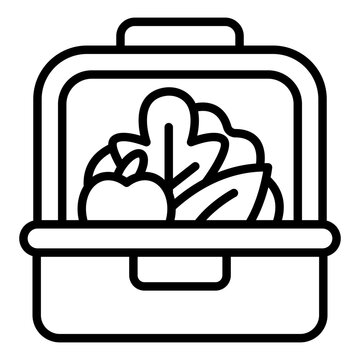 lunch box outline icon. handled carrier with salad. picnic ready. office and school