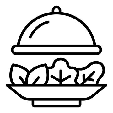 serving outline icon. fresh leaves under a dome. Nutrition. restaurant and hotel