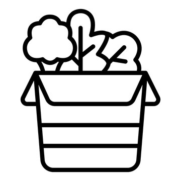 takeaway salad outline icon. folded carton with fresh leaves. Nutrition