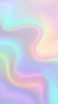 Vertical composition of abstract liquify background featuring pastel color holographic soft single direction wave flow with grain frosted particle texture, ideal for mobile designs.