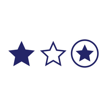 Three variations of blue stars in solid and outlined graphic styles with five pointed star