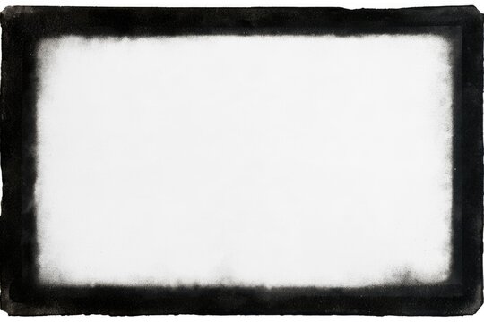 A blank vintage photo frame with a blackened, rough-edged border and a white center, resembling an old film negative or aged photograph.