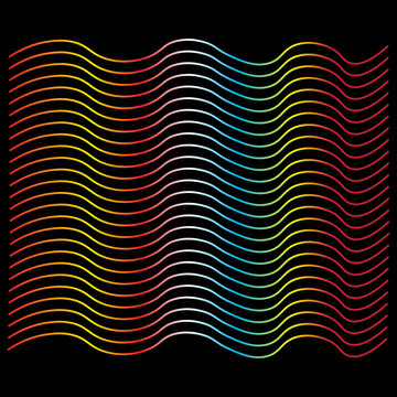 Abstract background featuring a pattern of multiple colorful wavy lines with a gradient spectrum effect arranged on a solid black backdrop