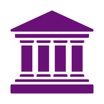 Purple bank building icon with four columns isolated on white background transparent background