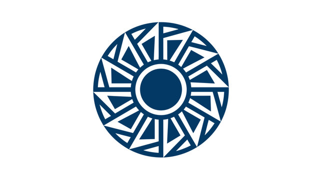 Geometric Sun Symbol Isolated on Transparent Background, Blue and White
