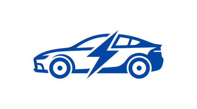 Electric car icon with lightning bolt symbol, isolated on transparent background