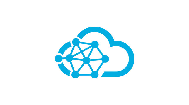Abstract blue network nodes inside cloud icon, data connection, technology concept