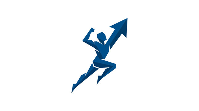 Success man running up arrow, isolated on transparent background