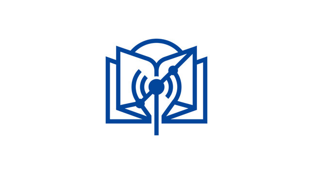 Open Book with Radio Waves Icon, Education and Technology Symbol