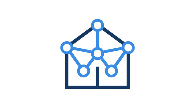 Abstract network structure icon inside house outline, technology concept