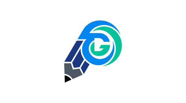 Creative Pencil Logo with Swirl and Letter G, Isolated