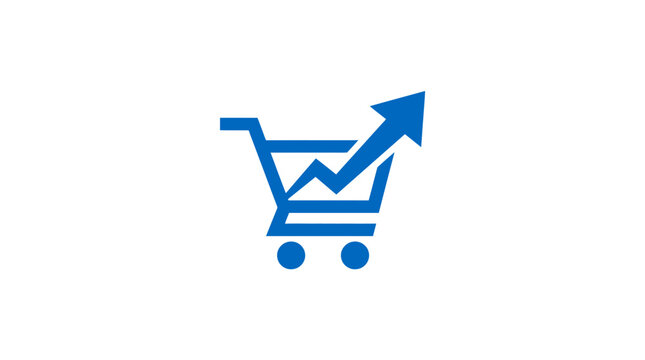 Shopping cart with upward trending graph icon, isolated on transparent background