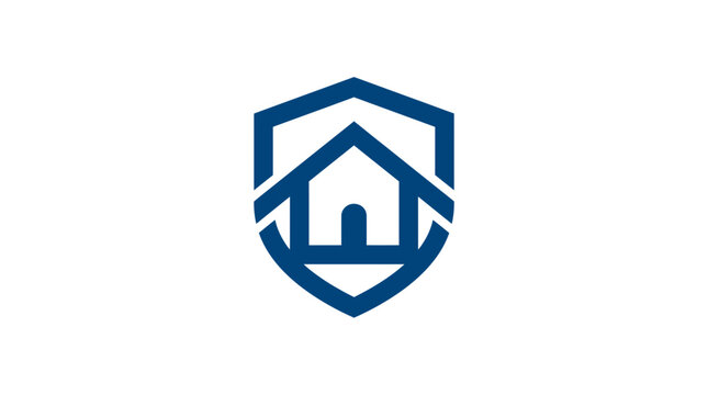 Blue House Shield Logo Icon Isolated